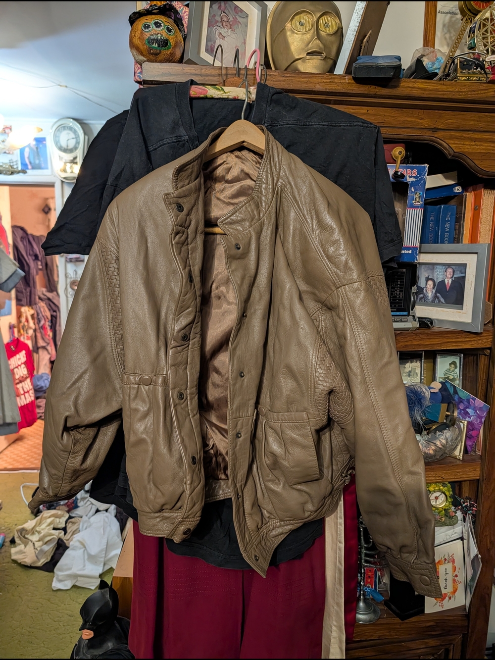 Anna Womens Taupe Leather Bomber Jacket